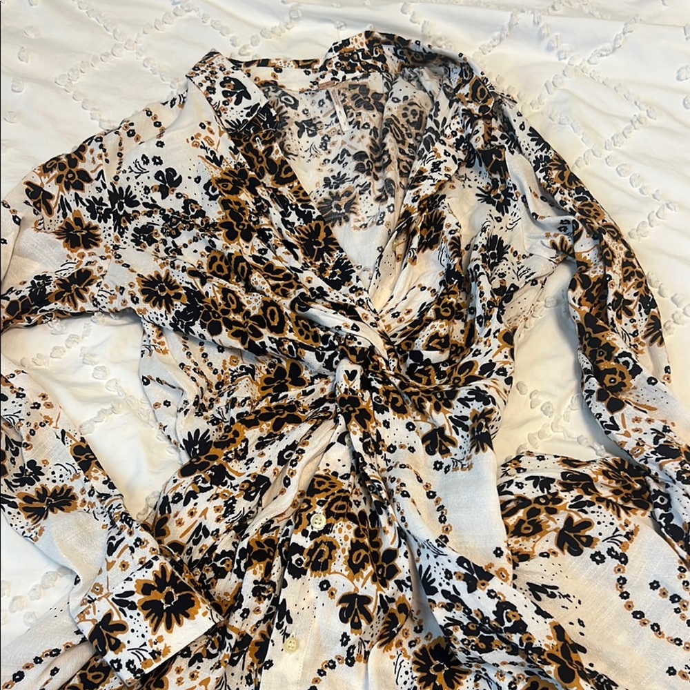 Free People Floral Midi Dress - Black and Brown